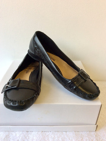 KENNETH COLE BLACK LEATHER BUCKLE TRIM FLATS SIZE 6.5/40