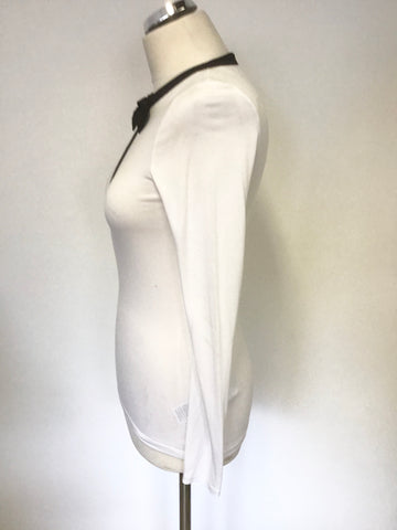 TED BAKER WHITE & BLACK TRIM LONG SLEEVE TOP SIZE 1 UK 8/10