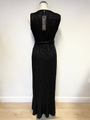 BRAND NEW PHASE EIGHT NERONA BLACK & SILVER LURES WRAP ACROSS LONG EVENING DRESS SIZE 10