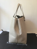 KAREN MILLEN CREAM & BLACK LINED HOLE PUNCHED LEATHER TOTE/ HAND BAG