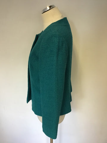 EASTEX EMERALD GREEN WOOL BLEND COLLARLESS JACKET SIZE 14