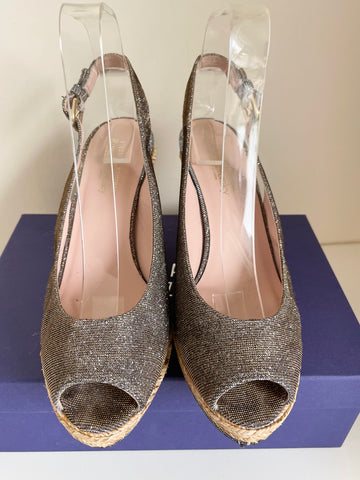 STUART WEITZMAN JENNY BRONZE SPARKLE PEEPTOE PLATFORM  SLINGBACK WEDGE HEELS SIZE 6/39
