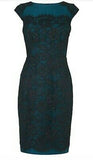 LK BENNETT LAVINIE TEAL & BLACK LACE SPECIAL OCCASION PENCIL DRESS SIZE 12