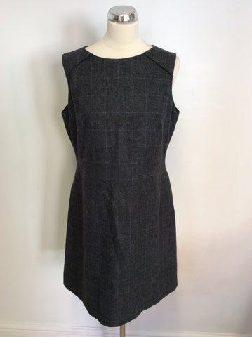 HOBBS DARK GREY CHECK WOOL BLEND DRESS SIZE 14