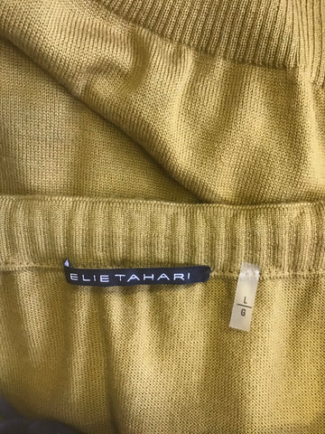 ELIE TAHARI MUSTARD TIE FRONT LONG SLEEVE MERINO WOOL CARDIGAN SIZE L