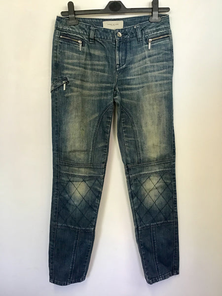 KAREN MILLEN BLUE DISTRESSED LOOK ZIP TRIM JEANS SIZE 8