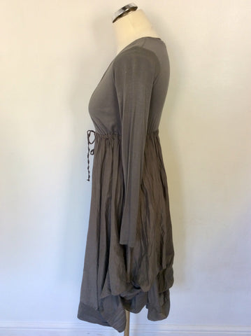 BRAND NEW PHASE EIGHT KHAKI STRETCH JERSEY & SILK PARACHUTE HEM DRESS SIZE 10/12