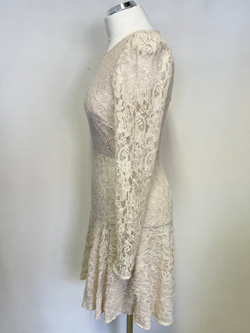 REISS 1971 ROSALIN NUDE PINK LACE LONG SLEEVE SPECIAL OCCASION DRESS SIZE 8