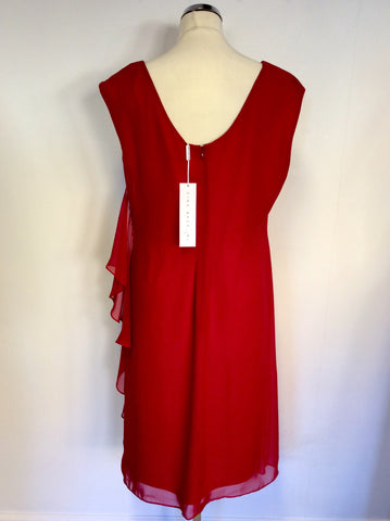BRAND NEW GINA BACCONI RED FRILL TRIM SPECIAL OCCASION DRESS SIZE 20