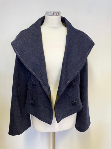 BRAND NEW JESIRE BLUE WOOL BLEND DOUBLE BREASTED FITTED JACKET SIZE S