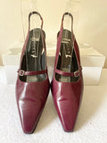 GINA BURGUNDY LEATHER BUCKLE TRIM STRAP SLINGBACK HEELS SIZE 7/40