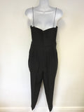 MINT VELVET BLACK SHOESTRING STRAP JUMPSUIT WITH SEMI SHEER BEADED OVER TOP SIZE 14