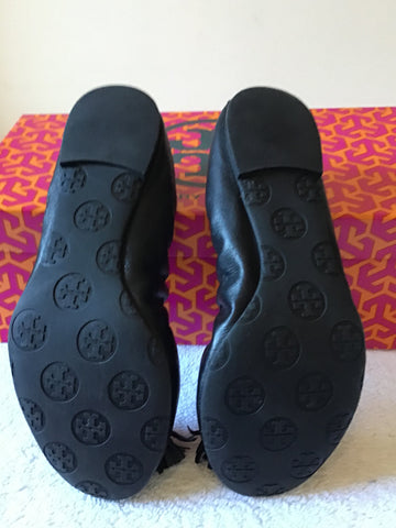 TORY BURCH REESE BLACK LEATHER BALLERINA FLATS SIZE 3.5/36