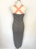 TED BAKER BLACK & WHITE STRIPE STRETCH JERSEY MIDI TANK DRESS SIZE 2 UK 10