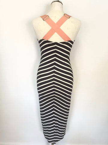 TED BAKER BLACK & WHITE STRIPE STRETCH JERSEY MIDI TANK DRESS SIZE 2 UK 10