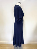 WHISTLES NAVY BLUE SHORT SLEEVED BELTED FIT & FLARE DRESS SIZE 8