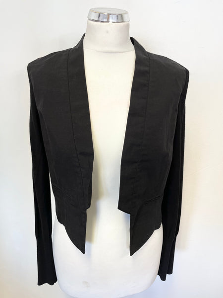 MINT VELVET BLACKKNIT WITH LINEN BLEND CONTRAST SHORT JACKET SIZE 10