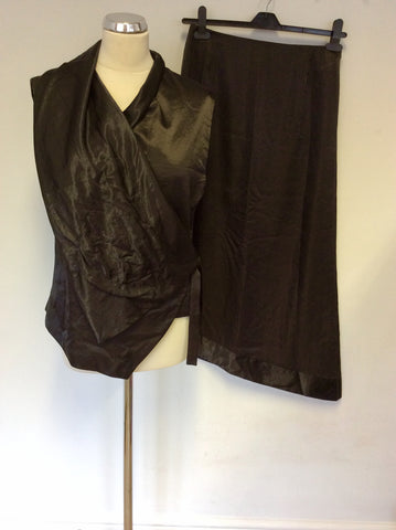 SONJA MAROHN DARK BROWN WRAP ACROSS SLEEVELESS TOP & LONG ASYMETIC SKIRT SIZE 12