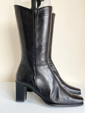 UNBRANDED ITALIAN BLACK LEATHER CALF LENGTH BOOTS SIZE 4/37