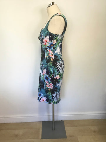 LIPSY MULTI COLOURED TROPICAL PRINT STRETCH BODYCON DRESS SIZE 12
