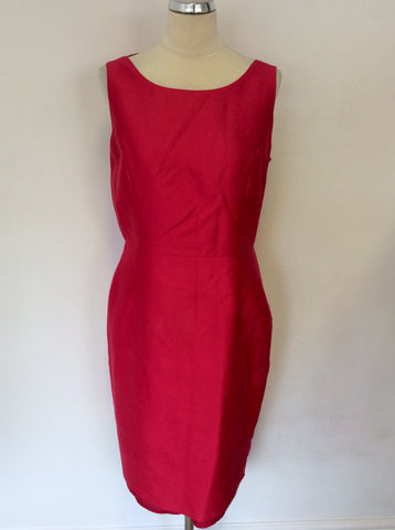 HOBBS FUSCHIA PINK WOOL & SILK CUT OUT BACK PENCIL DRESS SIZE 16