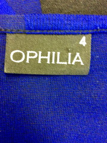 OPHILIA BLACK & BLUE PRINT FAUX LEATHER TIM ZIP FRONT DRESS SIZE 4 UK 20/22