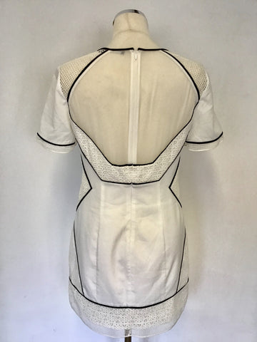 KAREN MILLEN IVORY & BLACK TRIM SHORT SLEEVE MINI DRESS SIZE 12