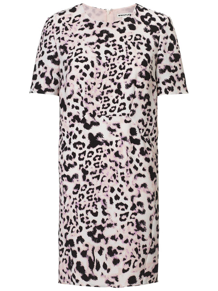 WHISTLES MEGHAN PINK & BLACK LEOPARD PRINT SHORT SLEEVE SHIFT DRESS SIZE 14