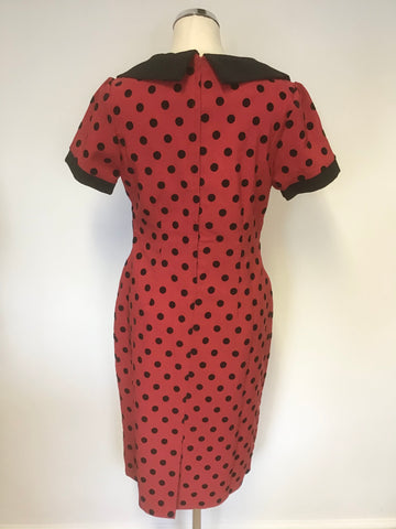 BRAND NEW COLLECTIF RED & BLACK SPOT SHORT SLEEVE PENCIL DRESS SIZE 16