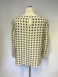 HOBBS CREAM & BLACK SPOT 3/4 LENGTH SLEEVE TOP SIZE 14