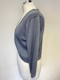 BRAND NEW HOBBS LIGHT BLUE SPARKLY 3/4 SLEEVE SILK BLEND SHORT CARDIGAN SIZE L