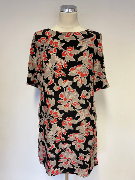 SOMERSET BY ALICE TEMPERLEY BLACK & RED FLORAL PRINT SILK SHIFT DRESS SIZE 8
