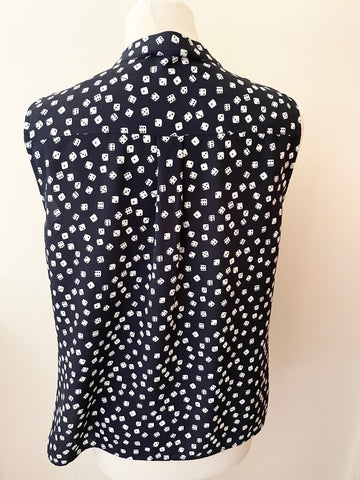 HOBBS NAVY & WHITE DICE PRINT SLEEVELESS TOP SIZE 12