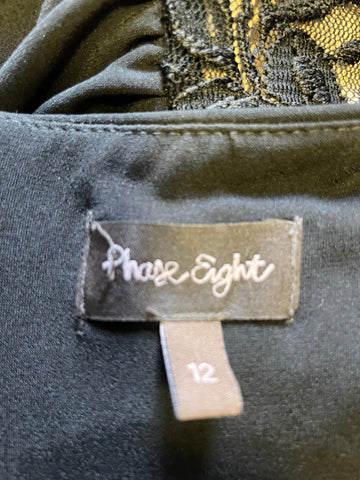 PHASE EIGHT BLACK JERSEY LACE PANELLED SPECIAL OCCASION PENCIL DRESS SIZE 12