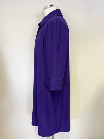 PHASE EIGHT PURPLE RELAXED FIT COLLARED 3/4 SLEEVED A-LINE DRESS SIZE 14