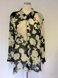 MARINA RINALDI BLACK & FLORAL PRINT SILK BLOUSE & MATCHING SCARF SIZE 20