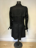 AQUASCUTUM BLACK KNEE LENGTH BELTED TRENCH COAT SIZE 42R