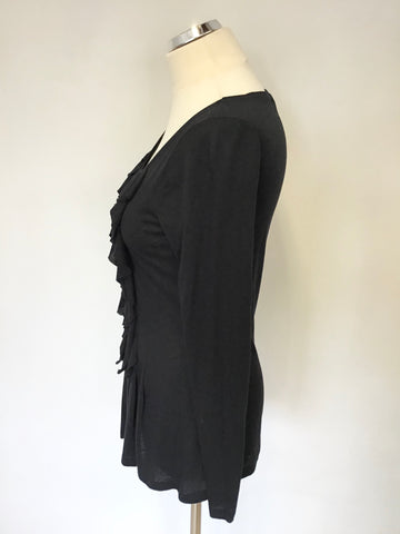 JIGSAW BLACK TIERED FRILL FRONT SCOOP NECK LONG SLEEVE TOP SIZE S