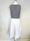 LAUREN RALPH LAUREN NAVY & WHITE STRIPE TOP SLEEVELESS FIT & FLARE DRESS SIZE 4 UK 8