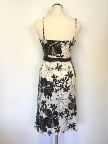 COAST BLACK & IVORY FLORAL PRINT TIE BELT STRAPPY PENCIL DRESS SIZE 10