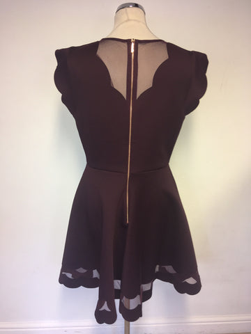 TED BAKER SHARLOT MAROON MESH INSERT SKATER DRESS SIZE 4 UK 14
