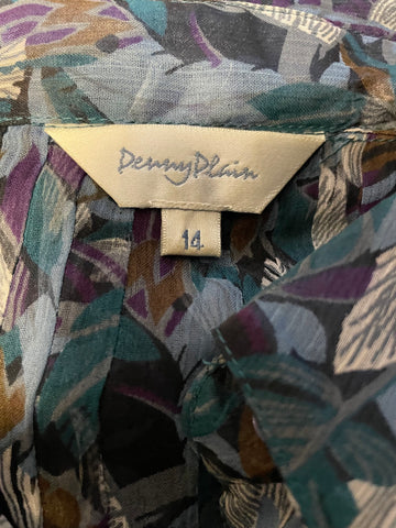 PENNY PLAIN TURQUOISE PRINT LONG SLEEVED BLOUSE & INNER CAMISOLE TOP SIZE 14