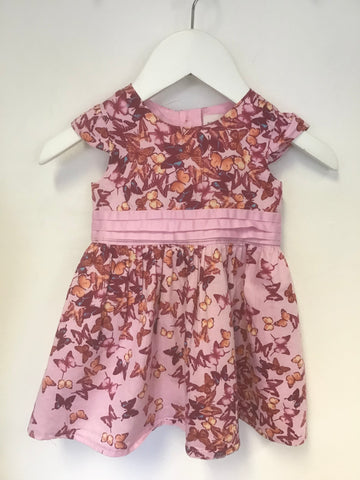 TED BAKER BABY PINK BUTTERLY PRINT DRESS SIZE 6-9 MONTHS