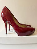 LK BENNETT ANDIE DARK RED PATENT LEATHER PLATFORM SOLE HEELS SIZE 7/40