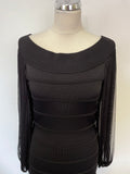 BRAND NEW AMANDA WAKELEY BLACK LONG SILK SHEER SLEEVE BODYCON DRESS SIZE 10