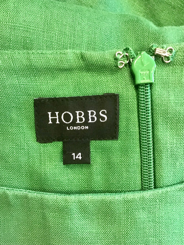 HOBBS EMERALD GREEN LINEN SHORT SLEEVE DRESS SIZE 14