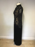 LORCAN MULLANY BY JACQUES VERT BLACK BEADED & SEQUINNED FRINGED EVENING DRESS SIZE 14