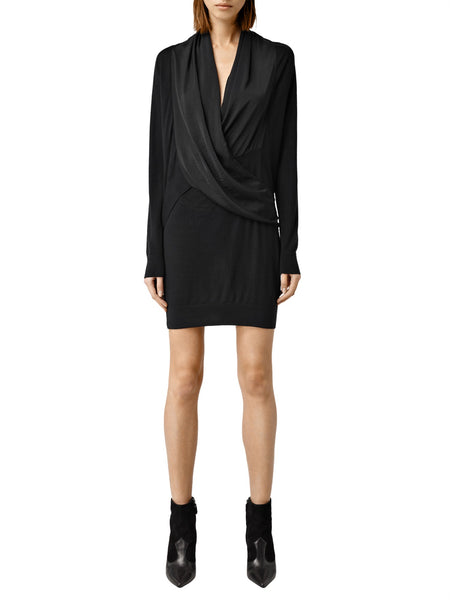 BRAND NEW ALL SAINTS BLACK KNIT ROLA PANEL DRESS SIZE S