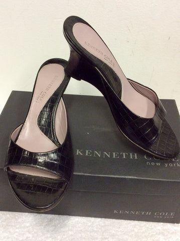 KENNETH COLE TAKE OFF BLACK LEATHER WEDGE HEEL MULES SIZE 5/38