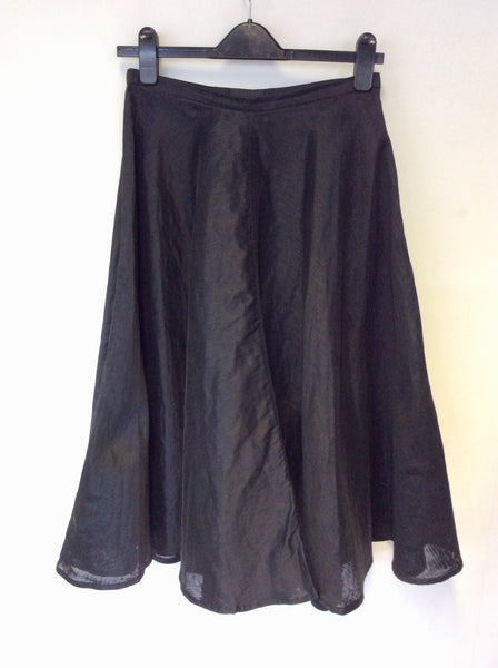 DONNA KARAN BLACK LINEN & CHARCOAL FULL FLIPPY SKIRT SIZE 10